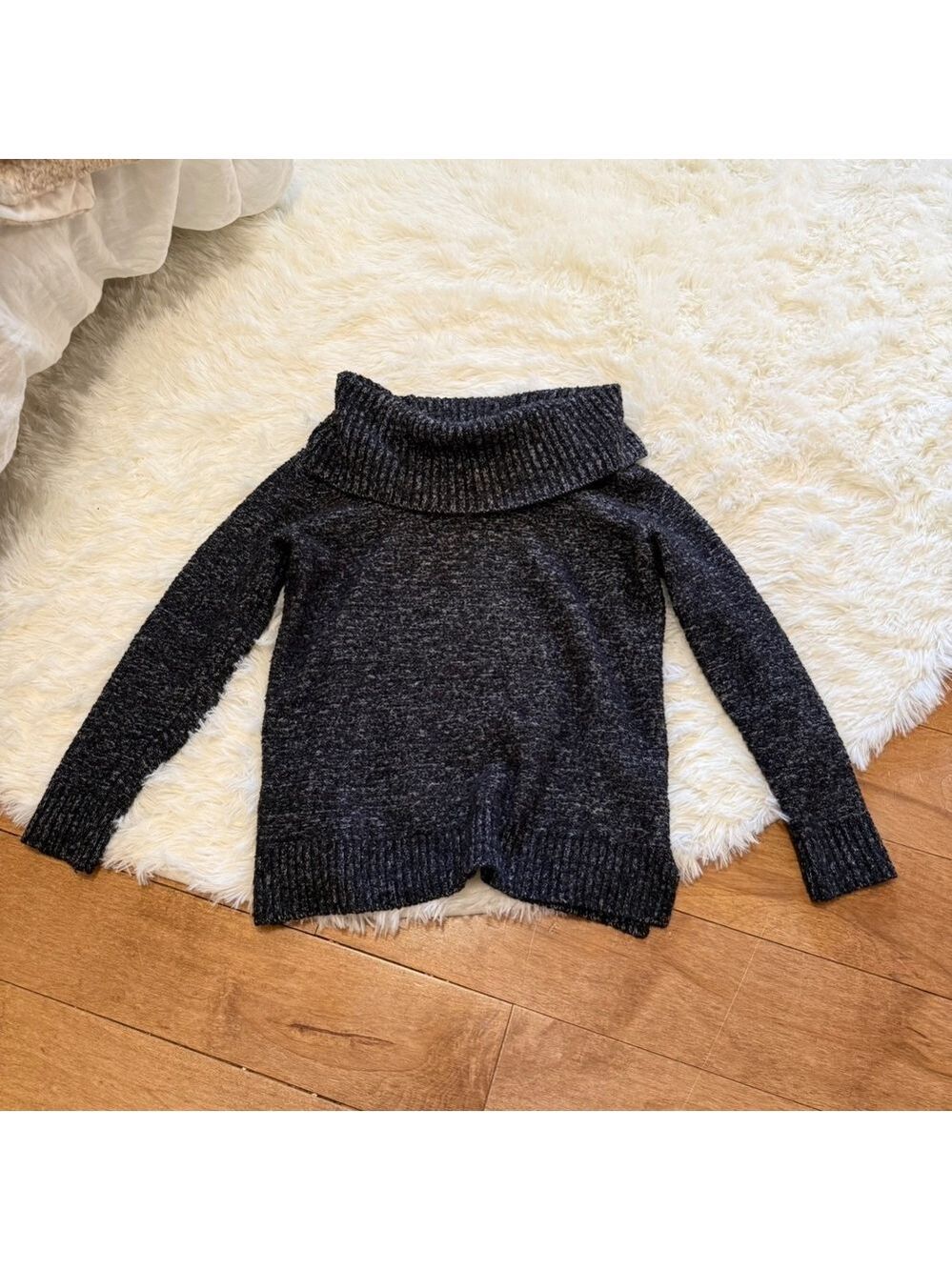 Womens Calvin Klein Cowl Neck Sweater Charcoal Grey Knit Size Medium Minimalist - Picture 3 of 4